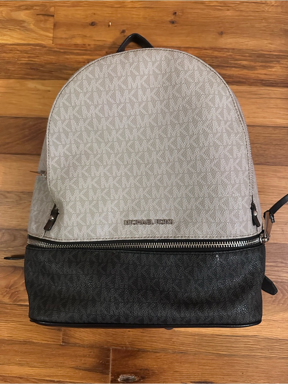 Michael Kors Two-Tone Beige and Black Logo Backpack